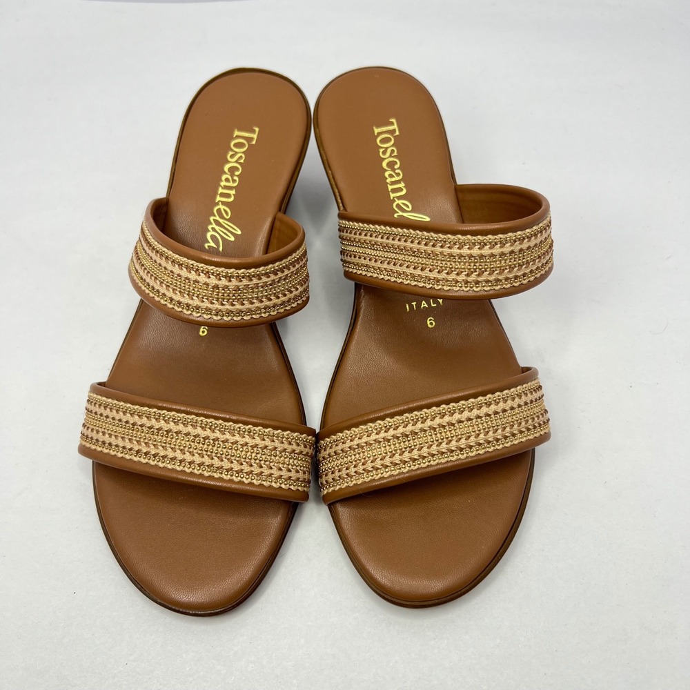 Toscanella Mimma Wedge Sandals Womens‎ 6 Made In Italy Two Strap Slides Coastal